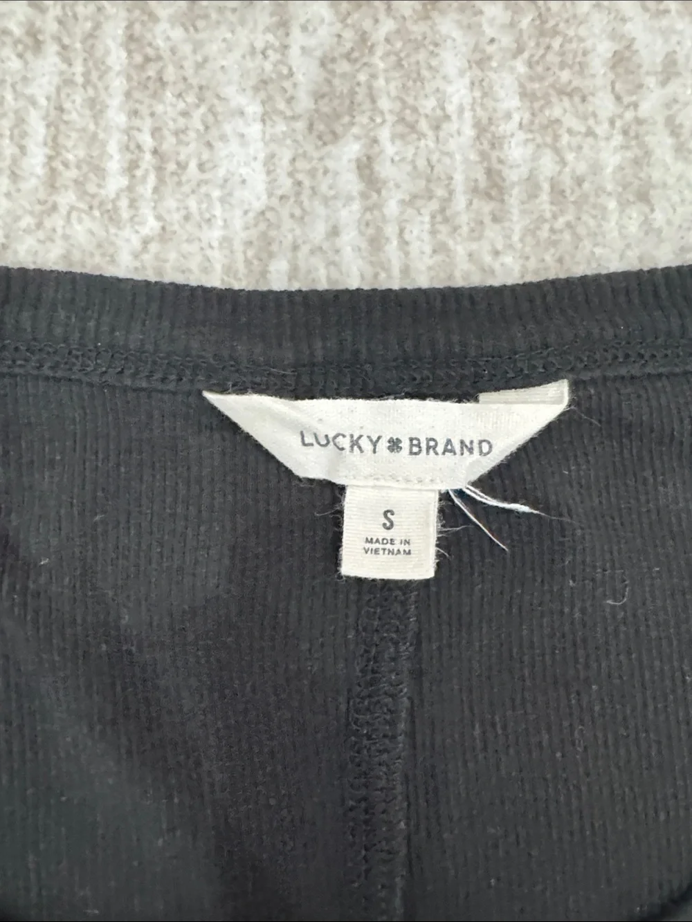 Lucky Brand Black Short Sleeve Henley Ribbed Tee